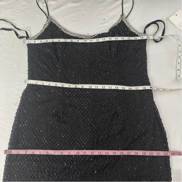 NEW $398 Mac Duggal‎ [ 14 ] Beaded Spaghetti Strap Column Gown Black Silver - Picture 8 of 11